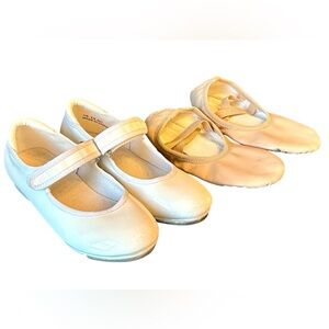 Stella Girl’s Tap Shoes White Strap & Ballet Shoes Tan BOTH Sz 10-1/2